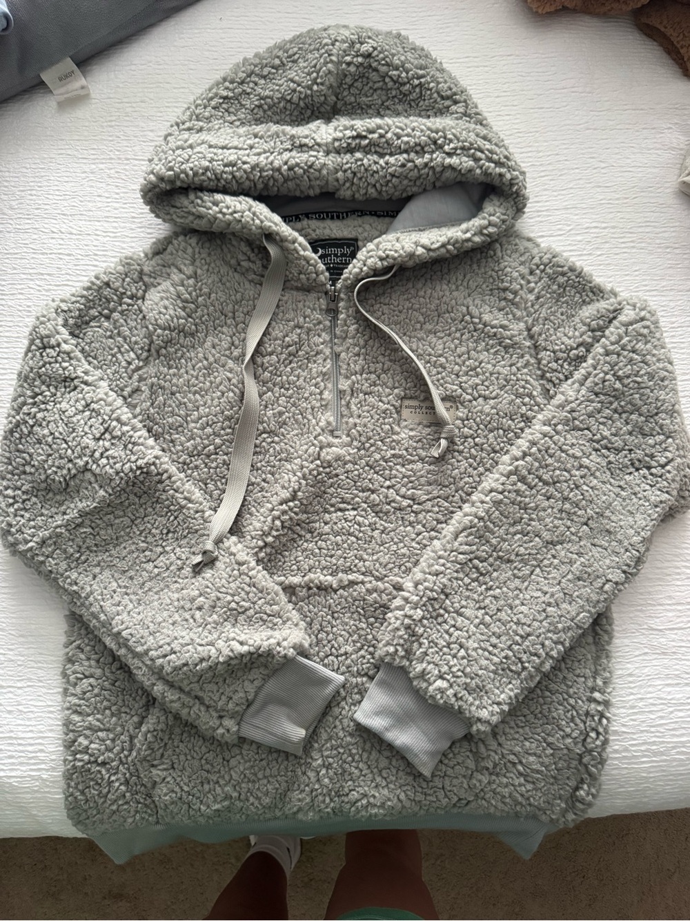Simply Southern Womens Light Gray Sherpa Half-Zip Hoodie
